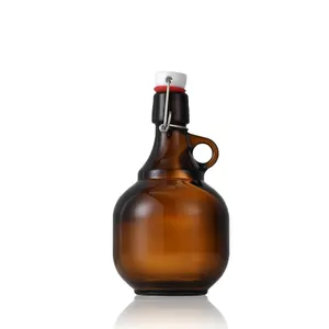 Botella de cristal con tapa abatible redonda, ámbar, vacía, 1L, 2L, para elaboración casera, cerveza, jarra de vidrio, venta al por mayor