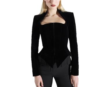Trench court noir élégant et tendance pour femme, en laine peignée, avec fermeture éclair, haut de gamme, luxe léger - Product Image 1