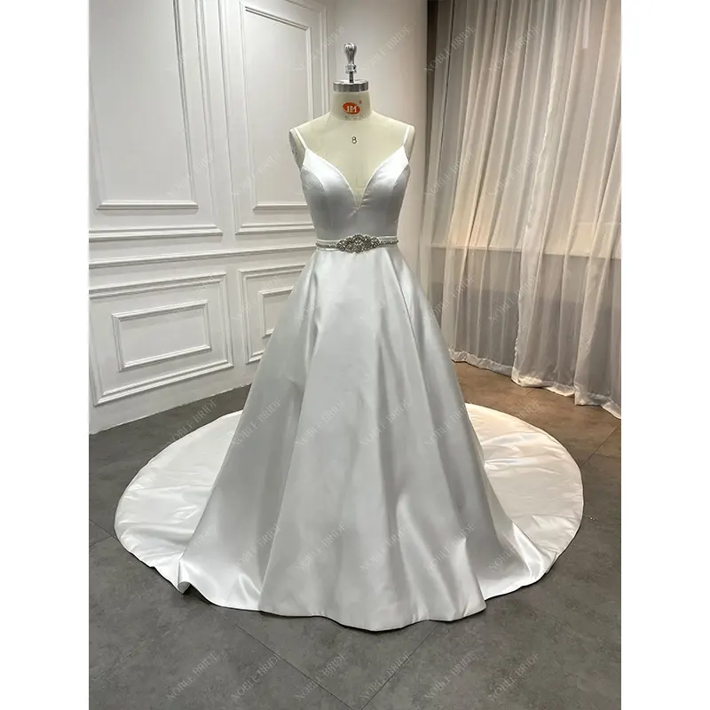Manufacturer Imported Satin Wedding Dresses Ball Gown Simple Customized Classic Vintage Cathedral Train Bridal Vestidos De Novia