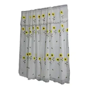 Ensemble de rideaux de douche en lin brodé de fleurs, design à double feuille, décoration de salle de bain - Product Image 4