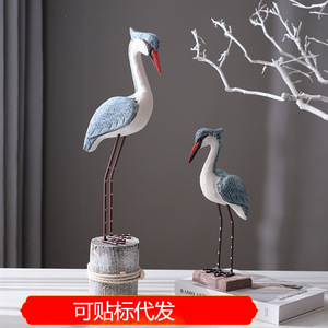 Ensemble de 3 ornements d'oiseaux méditerranéens en bois de pin pour la décoration de table de chambre - Product Image 4