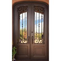 Porte en fer forgé haut de gamme et verre/ Porte double en fer forgé