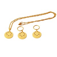 Parure de bijoux en acier inoxydable style Kiribati Hawaï Guam pour femme, collier à disque rond fleur et boucles d'oreilles créoles, bijoux ethniques des îles