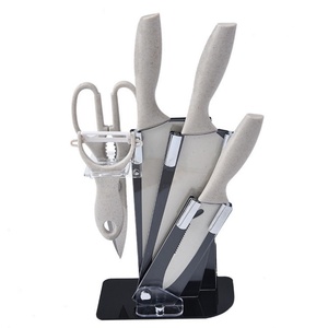 Ensemble de 7 accessoires de cuisine en paille de blé, ensemble de couteaux de cuisine en acier inoxydable avec planche à découper - Product Image 2