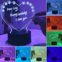 Tableau d'affichage 3D en forme de coeur, veilleuse USB d'ambiance, lumière de table LED, base en acrylique transparent, cadeaux de vacances et d'anniversaire