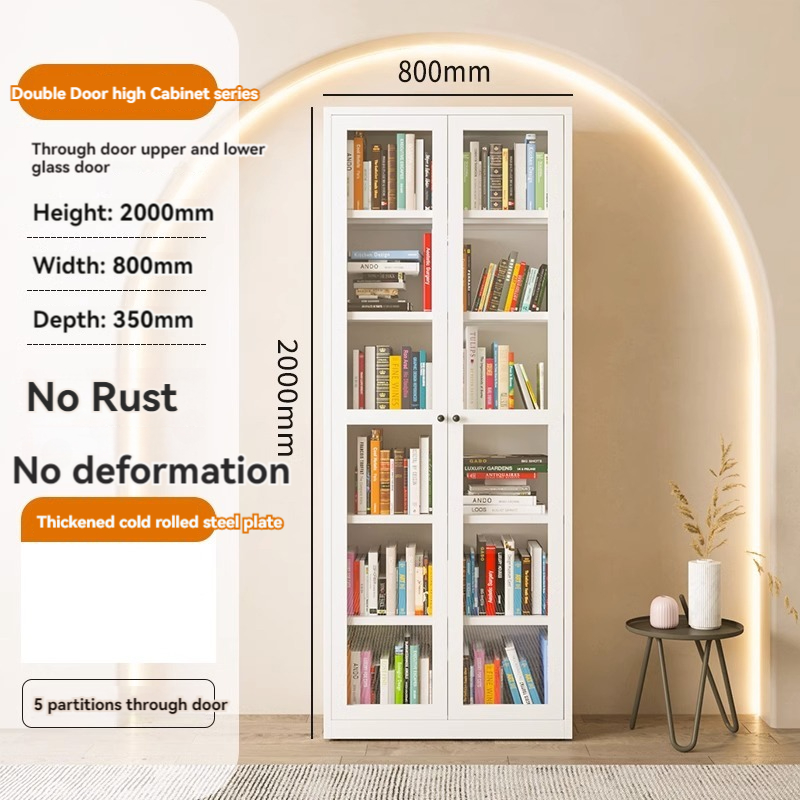 Floor-to-ceiling glass bookcase