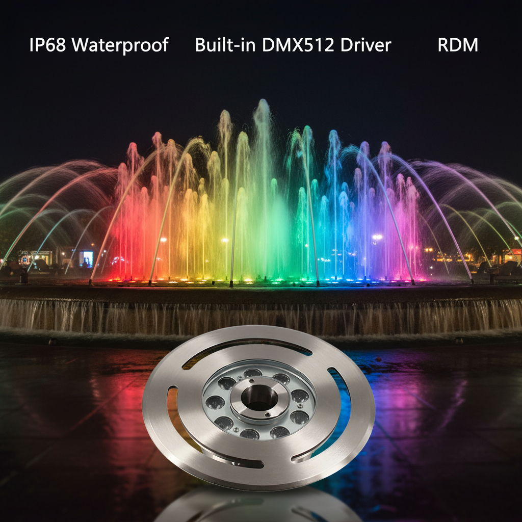 IP68 Waterproof Stainless Steel Dmx Rgb Multicolor Garden Dimmable LED Underwater Pool Dry Fountain Light for Landscape Fountain
