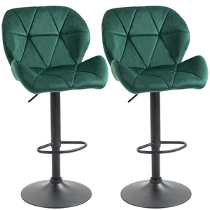 HOMCOM Lot de 2 tabourets de bar, hauteur réglable avec base en métal et siège en velours, tabourets modernes avec dossier et repose-pieds, 46x48x8 - Product Image 1