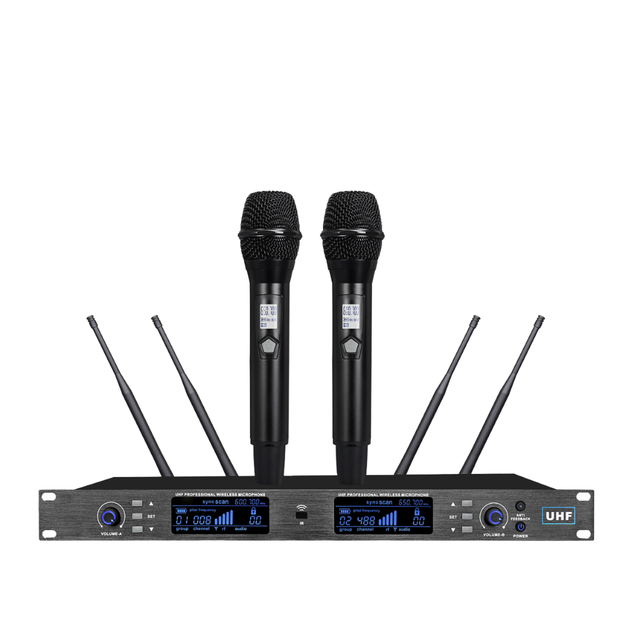 GAW-TD100 2X480 Channels UHF Wireless Microphone System with Noise Cancelling for Smart Phones Conference Stage & KTV