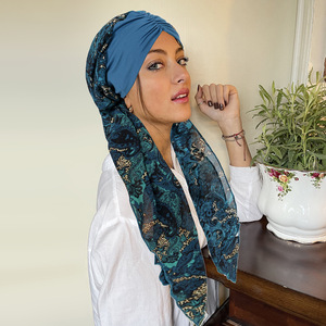 Nouveau turban pré-noué <span class=keywords><strong>pour</strong></span> femmes, imprimé floral, hijab musulman, chapeau de chimiothérapie contre le cancer, couvre-cheveux, foulard <span class=keywords><strong>pour</strong></span> perte de cheveux, bandeau extensible - Product Image 1