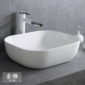 Lavabo Rectangular de Cerámica de Estilo Europeo Minimalista, de una Sola Pieza, con Borde Delgado, para Encimera, con Orificio para Grifo, 500x400x145mm - Product Image 1