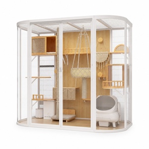 Vitrine de Luxe Multi-Animaux avec Cadre en Acier Carbone, Panneaux en Bois de Caoutchouc et Verre Trempé – Villa Intérieure <span class=keywords><strong>pour</strong></span> Chats et Chiens - Product Image 2