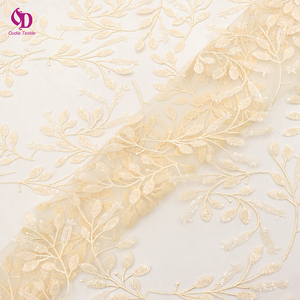 Tela <span class=keywords><strong>de</strong></span> Tul Transparente con Lentejuelas y Bordado <span class=keywords><strong>de</strong></span> Hojas Doradas <span class=keywords><strong>de</strong></span> Lujo para Vestido <span class=keywords><strong>de</strong></span> <span class=keywords><strong>Novia</strong></span> o <span class=keywords><strong>de</strong></span> Noche, Venta Directa <span class=keywords><strong>de</strong></span> Fábrica, Personalizable - Product Image 2