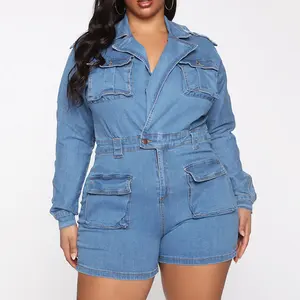 Overalls Women Jeans Custom Spring Vintage Casual Cargo Pocket Denim Washed Jeans Pants Romper Plus Size Trousers Womens Lady Overalls Pants