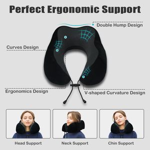 Almohada de Viaje en Forma de U con Espuma Viscoelástica Personalizada, Almohada de Masaje Portátil para el Cuello con Antifaz - Product Image 3