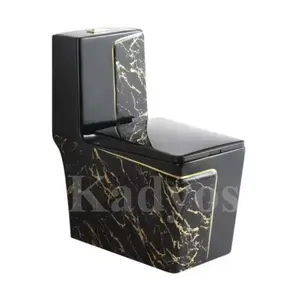 KD-19CTD Handmade Golden Marble Design Floor Standing Water Closet European WC Square Shape Ceramic Toilet with Black Colors
