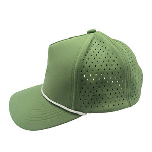 녹색 사용자 정의 고무 패치 Gorras 하드 탑 방수 야구 모자 로프 천공 레이저 컷 구멍 스포츠 성능 모자 - Product Image 3