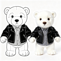 Peluche Ours Blanc Cool Style Motard, Douce et Moelleuse, Vêtu d'une Veste en Similicuir Noir