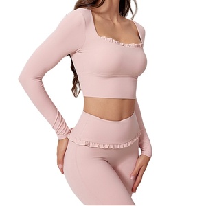 Conjunto de Yoga de Dos Piezas de Manga Larga de Secado Rápido de Alta Calidad Personalizado <span class=keywords><strong>LANGHE</strong></span>, Conjuntos de Fitness de Gimnasio para Mujer - Product Image 4