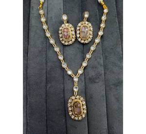 Ensemble de mariage plaqué or couleur or double pierre design élégant ensemble de vêtements pour femmes collier de fiançailles look élégant - Product Image 4