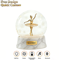 Globe à neige personnalisé de luxe avec danseuse de ballet, éclairage rotatif, musique et Bluetooth rechargeable, en résine, pour cadeaux et décoration