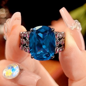 Fashion Statements Jewelry Eco-friendly Copper Black Gold Plated 12*16mm Colorful Zircon <b>Adjustable</b> <b>Ring</b> Gold Plated for Women - Product Image 3