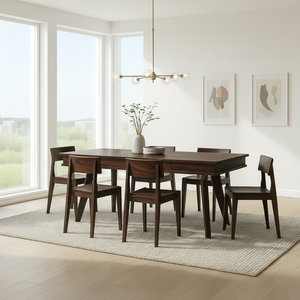 Ensemble de salle à manger Bruna 8 pièces de haute qualité du Viet Nam Finition expresso en noyer Design rustique moderne pour tables à manger - Product Image 1