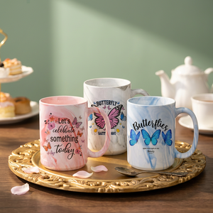 Tasse à café en céramique écologique minimaliste de 15 oz, en porcelaine, avec logo personnalisé imprimé, texture marbrée, pour sublimation, idéale pour Noël - Product Image 2