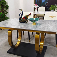 Hanyee 2025, juego de mesa de comedor moderno de acero inoxidable, llegada dorada, muebles de piedra sinterizada para comedor, nuevo estilo minimalista