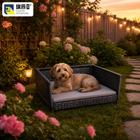 Lit pour animaux de compagnie en osier d'extérieur gris, lit pour chien et chat avec cadre fermé sur trois côtés