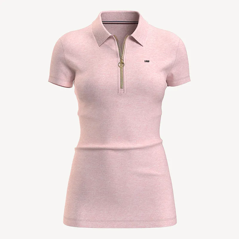 Polo con cremallera y diseño personalizado para mujer, ropa de fabricante, ajustada, con logotipo bordado, ropa de Golf