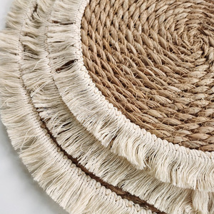 Tapis de casserole épaissi et isolant thermiquement, set de table rond en paille tressée à pompons, set de table rond en pampille et corde de chanvre tressée, table - Product Image 1