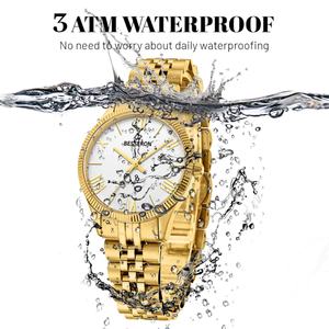 Montres à quartz pour femmes B1 Original Japan Movt 24K Gold Trend Design avec bracelet en acier inoxydable et cuir, calendriers, par le fabricant - Product Image 4