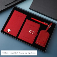 Ensemble cadeau de voyage de luxe 4-en-1 : porte-passeport en cuir, étiquette à bagages, carnet de voyage, stylo signature, personnalisation avec logo, cadeau personnalisé
