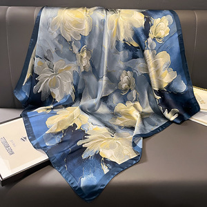 Nouvelle Écharpe Carrée <span class=keywords><strong>en</strong></span> Satin Imprimé Floral Printemps/Été pour Femme, Cadeau Tendance Fête des Mères, <span class=keywords><strong>en</strong></span> <span class=keywords><strong>Soie</strong></span> de Mûrier 90cm - Product Image 6