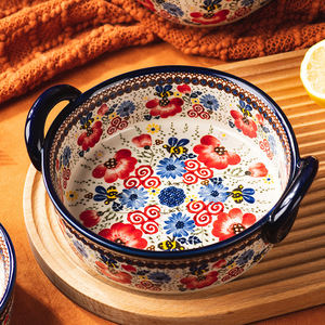 ชามเซรามิกสำหรับทอดเค้กจานข้าวอบ<span class=keywords><strong>ชีส</strong></span>แบบมีหูสองชั้นชามเซรามิกสำหรับอบเค้ก - Product Image 4