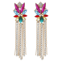 Boucles d'oreilles pendantes bohèmes en zircon CZ, motif fleur, avec perles et pampilles, ornées de pierres précieuses colorées et de diamants