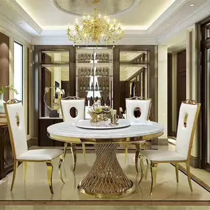 modern Italian stainless steel round marble top dining table Luxury gold base wedding table for event party