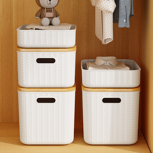 Sự Lựa Chọn Vui Vẻ Tre Bìa Hộ Gia Đình Nhựa Lưu Trữ Hộp Trang Điểm Quần Áo Đồ Chơi Lưu Trữ Hộp Với Xử Lý Stackable Lưu Trữ Giỏ - Product Image 5