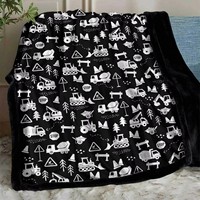 Selimut Mewarnai Kartun Graffiti Beludru Kristal Lapis Ganda + Beludru Emas DIY Gambar Tangan Dapat Dicuci Selimut Kustom Liburan