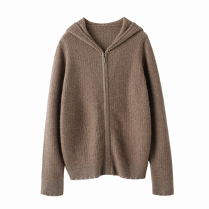 Cárdigan de Cachemira con cremallera para <span class=keywords><strong>mujer</strong></span> <span class=keywords><strong>al</strong></span> <span class=keywords><strong>por</strong></span> <span class=keywords><strong>mayor</strong></span>, cárdigan de punto de manga larga informal personalizado con capucha, suéter para primavera y otoño - Product Image 3