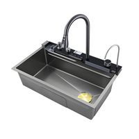 Évier de cuisine moderne en acier inoxydable 304 noir doré, fait main, épaissi, antirouille, résistant aux rayures, à cuve unique profonde