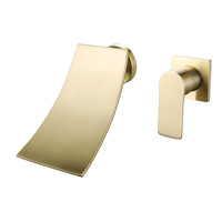 Robinet mural cascade moderne monotrou pour hôtel, cartouche céramique, laiton brossé doré, certifié NSF, pour approvisionnement transfrontalier