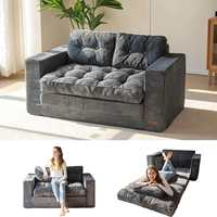Sofá Personalizado sin Estructura, Gris, Comprimido, de 3 Plazas, Tapizado en Corduroy, Sofá Económico de 3 Plazas para Sala de Estar, Sofá Futón de Corduroy para el Suelo