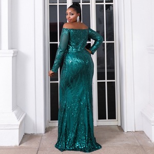 Wholesale Luxury Satin Polyester Spandex Woven Strapless Floor-Length <strong>Dresses</strong> Plus <strong>Size</strong> Sexy <strong>Sequined</strong> Built-in Bra Women Evening - Product Image 5