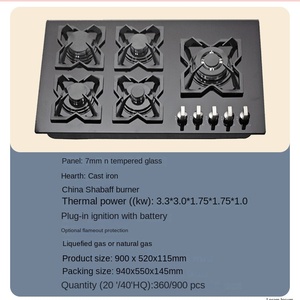 เตาแก็สในตัว5เตาในตัวดีไซน์ทันสมัยรองรับเหล็กหล่อด้วยกระจกเทมเปอร์สำหรับหม้อหุงในครัว - Product Image 2