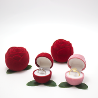 Boîte à Bague Rose Rouge Romantique Gaufrée Hongfa pour la Saint-Valentin, Étui à Bijoux Design Fleur Fraîche
