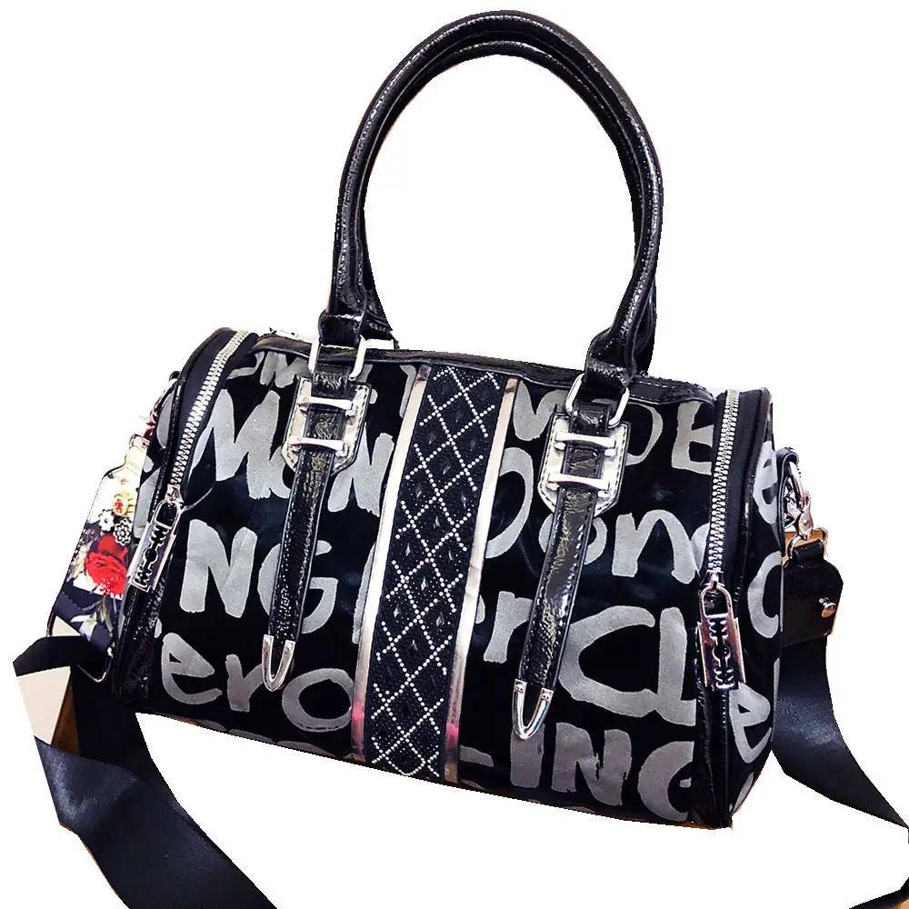 European and American letter print cowboy women style personality fashion trend handbag with diamond design