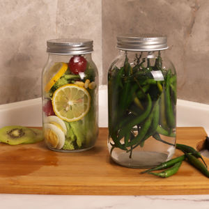 Grand bocal en verre à bouche régulière de 32oz 1000ml pour confiture miel <span class=keywords><strong>café</strong></span> liquide avec couvercles en métal - Product Image 6