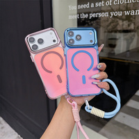 Coque de téléphone translucide avec bracelet dégradé de couleur pour iPhone 18 17 Pro Max, compatible avec la charge sans fil, magnétique et antichoc